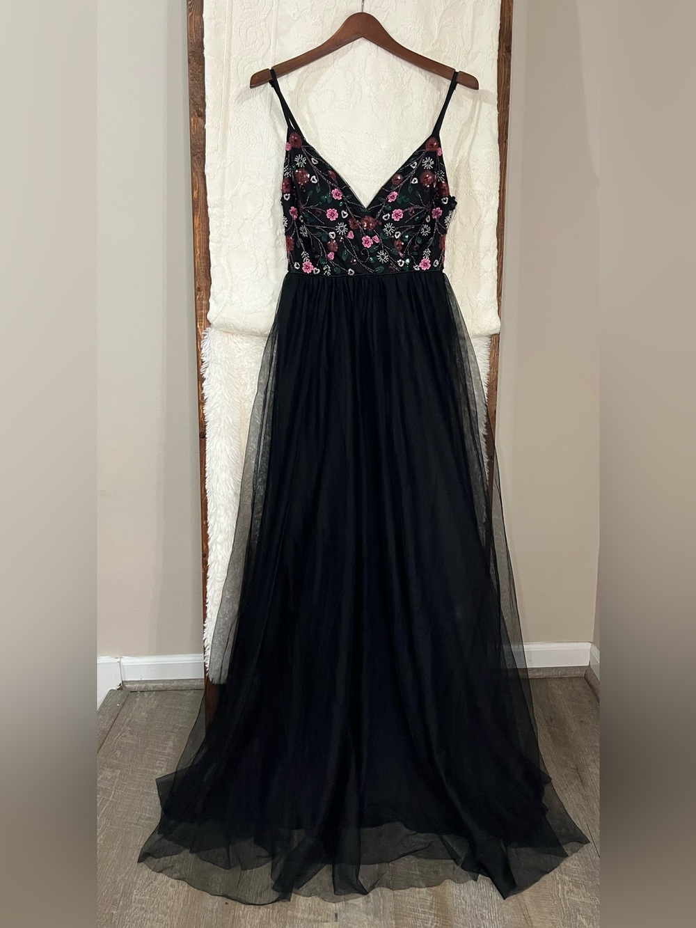 City Studio Black Tulle Formal Gown Floral Embroidered Prom Homecoming Dress 7